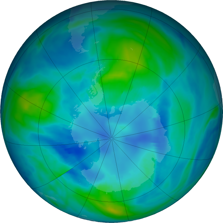 Antarctic ozone map for 15 April 2017